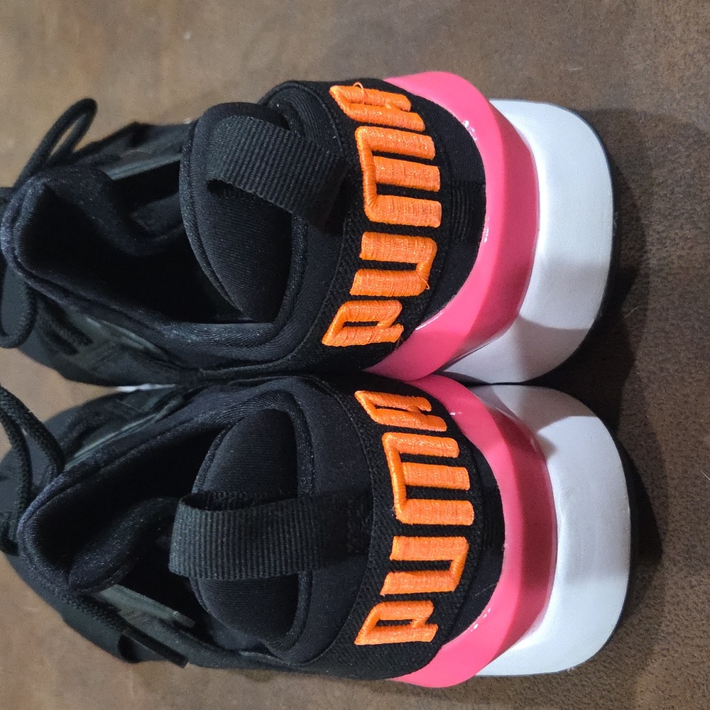 PUMA Black And Pink Sneakers with  Orange Accents